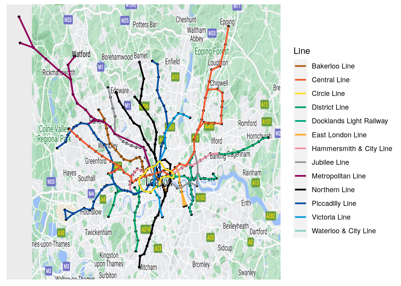 Geographically accurate London Tube network